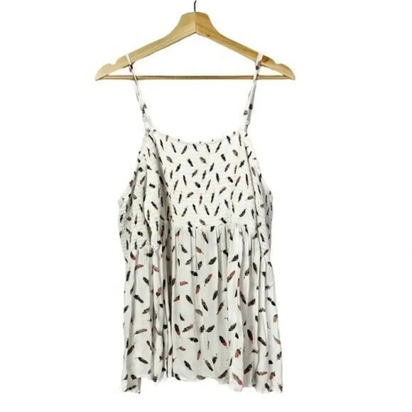 Torrid White Feather Print Challis Cold Shoulder Long Sleeve Top 1 - Picture 2 of 6